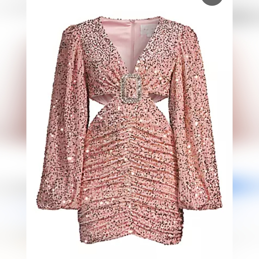 NWT Line & Dot VALERIA DRESS Sequin Long Sleeve Mini Dress Pink XS
